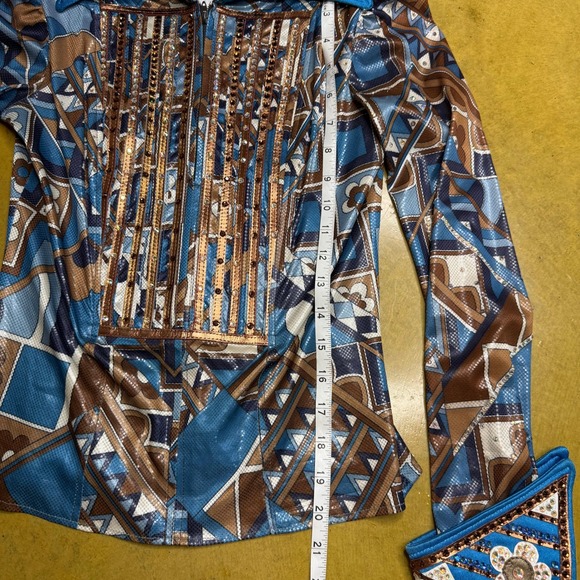Performance Rodeo‎ Western Rhinestone Horse Riding Top Back Zip Blue Small - Picture 5 of 10